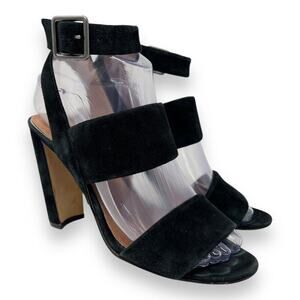Madewell Octavia Black Suede Leather Strappy Block Heel Sandals Size 6 Black